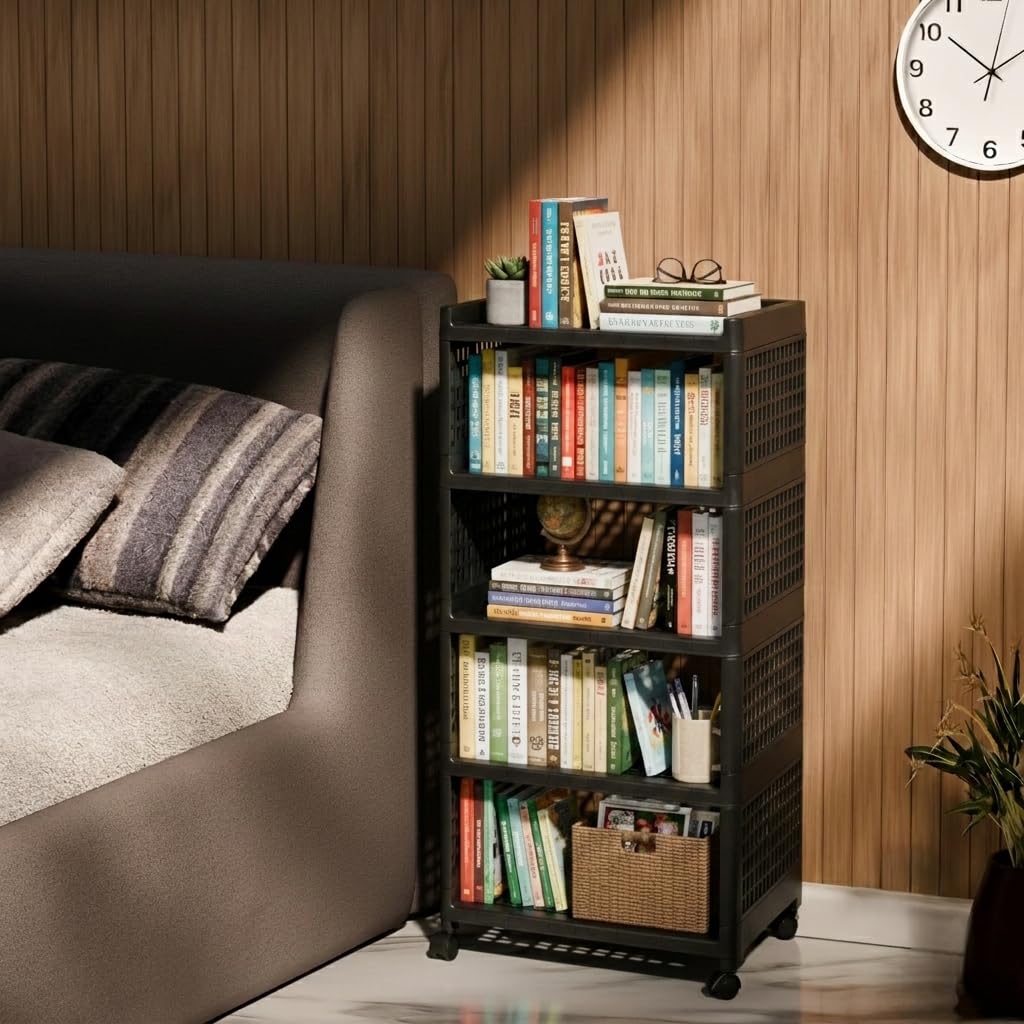 SUBEKYU 𝟓-𝐓𝐢𝐞𝐫 Plastic Book Shelf Rack, 𝐏𝐫𝐞𝐦𝐢𝐮𝐦 Storage Organizer for Clothes, Toys, Bathroom & Kitchen with Draining Tray, Open Shelving Unit for Home, 1 Pack-image-34