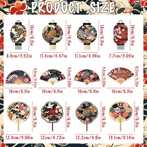 Image of Hibachi Birthday Party Decorations - 12 Pcs Japanese Paper Folding Fans Lanterns Honeycomb Centerpieces Set, Cherries Blossom Flowers Cranes Happy Dinner Supplies Table Decor for Men Women