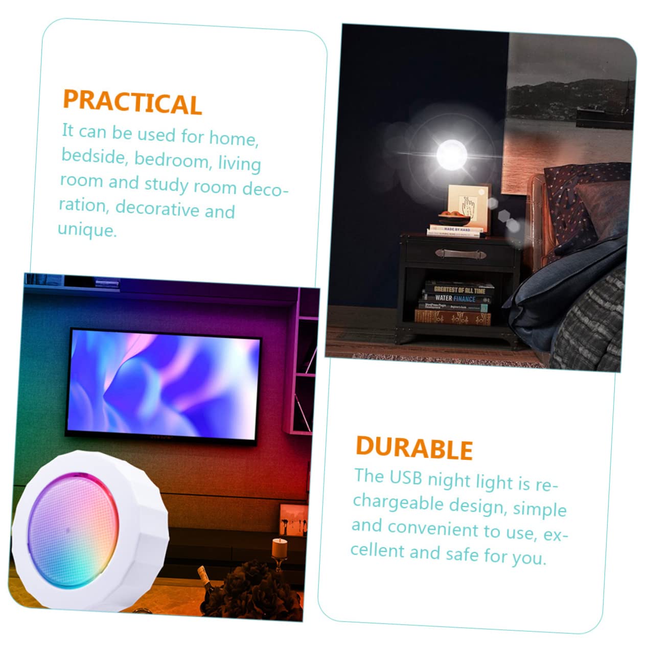 Lámpara Luz Nocturna inalámbrica Luz Nocturna LED Luz de Ambiente Lámpara Nocturna Recargable de PVC Blanca para niños pequeños lámpara