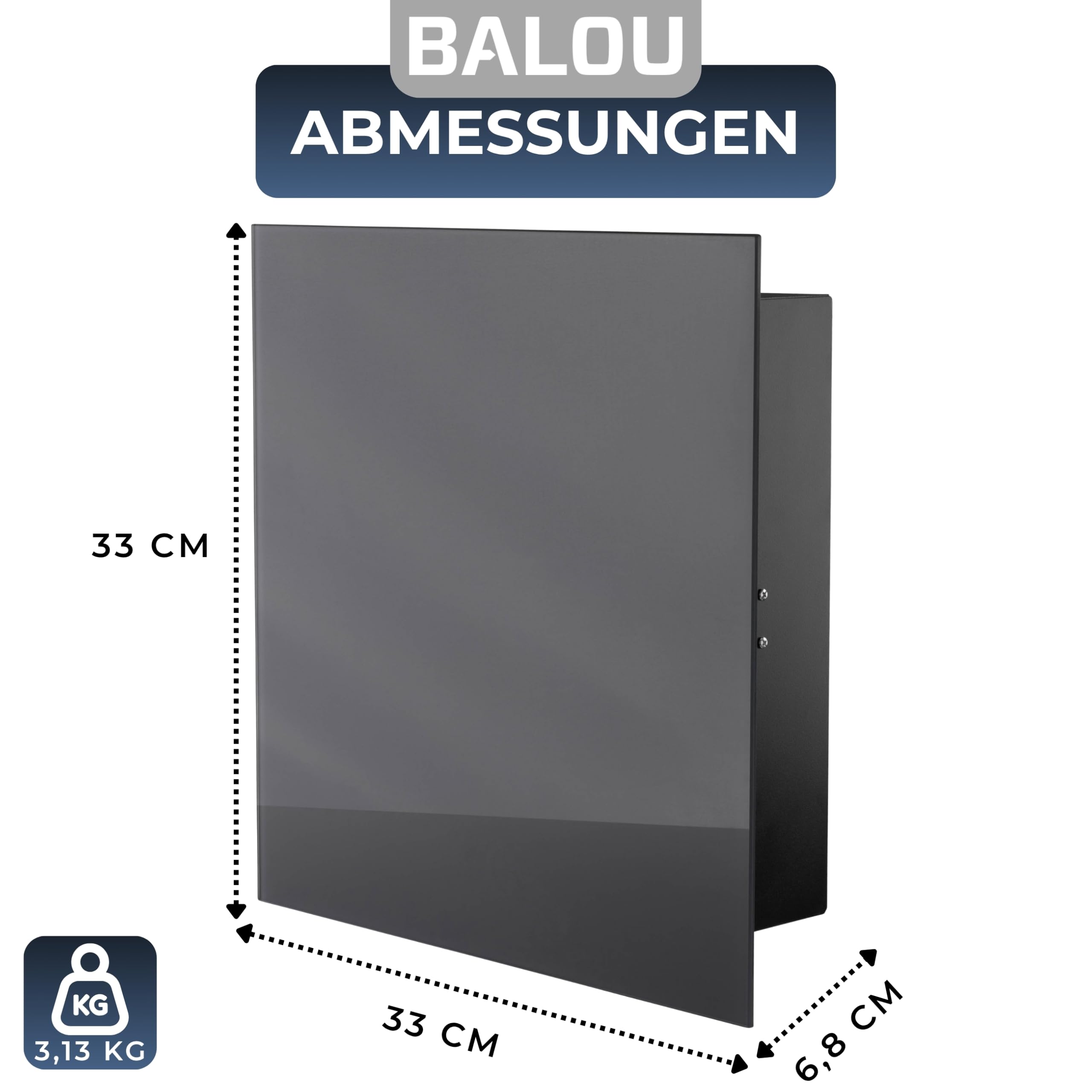 BALOU Schlüsselkasten modern mit Glas Magnettafel - Memoboard magnetisch mit 6 Magneten und Stift - Schlüsselschrank groß mit 20 Haken - Ideal für Flur, Eingangsbereich, Büro - 33x33x6,8cm anthrazit