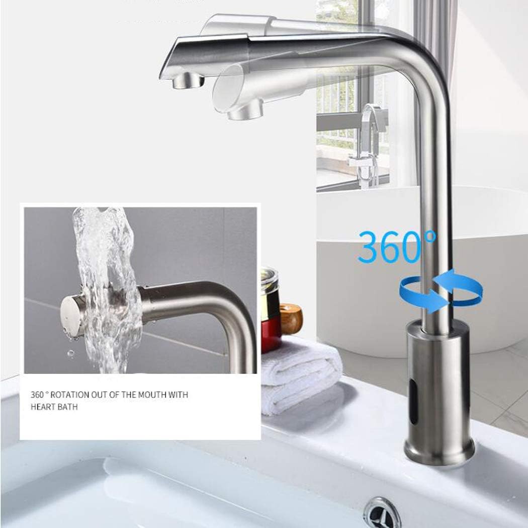 Touchless Automatic Sensor Faucet, Stainless Steel Kitchen Sink Water Tap, 360 ° Rotatable Bathroom Basin Faucet with Honeycomb Bubbler, Save Water