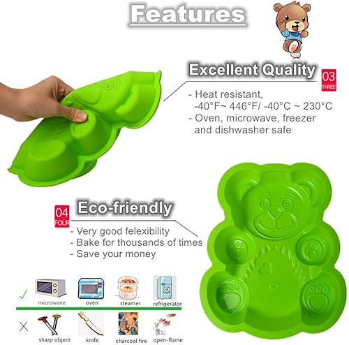 Miniatura 4 de Juego de moldes para pasteles de mousse de oso 3D, molde para hornear pasteles de aproximadamente 8.5 pulgadas, molde de silicona novedoso para