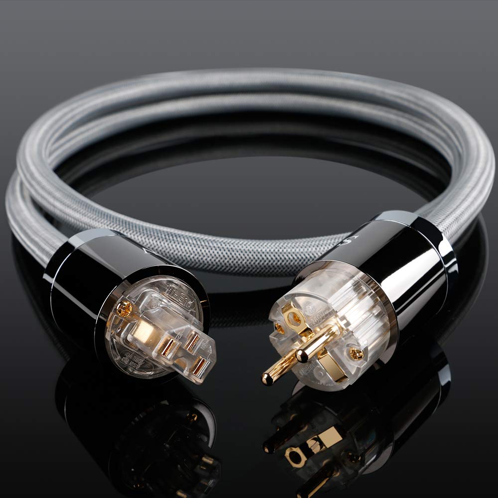 SKW Audiophile High-end Cavo di alimentazione, cavo di alimentazione da spina Schuko a presa, spina-EU per subwoofer, amplificatore, DV/AV (grigio，2M)