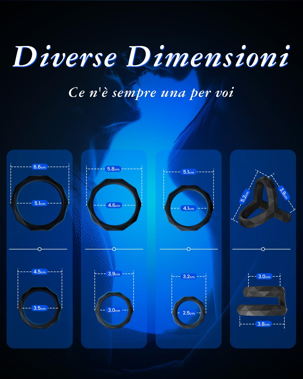 Anelli del Pene Sex Toys di 8 Dimensioni Anelli Pene, Anello del Pene in Silicone, Cockring Anelli del Cazzo, Anello del Cazzo Regolabile, Giocattoli per Adulti per Uomini