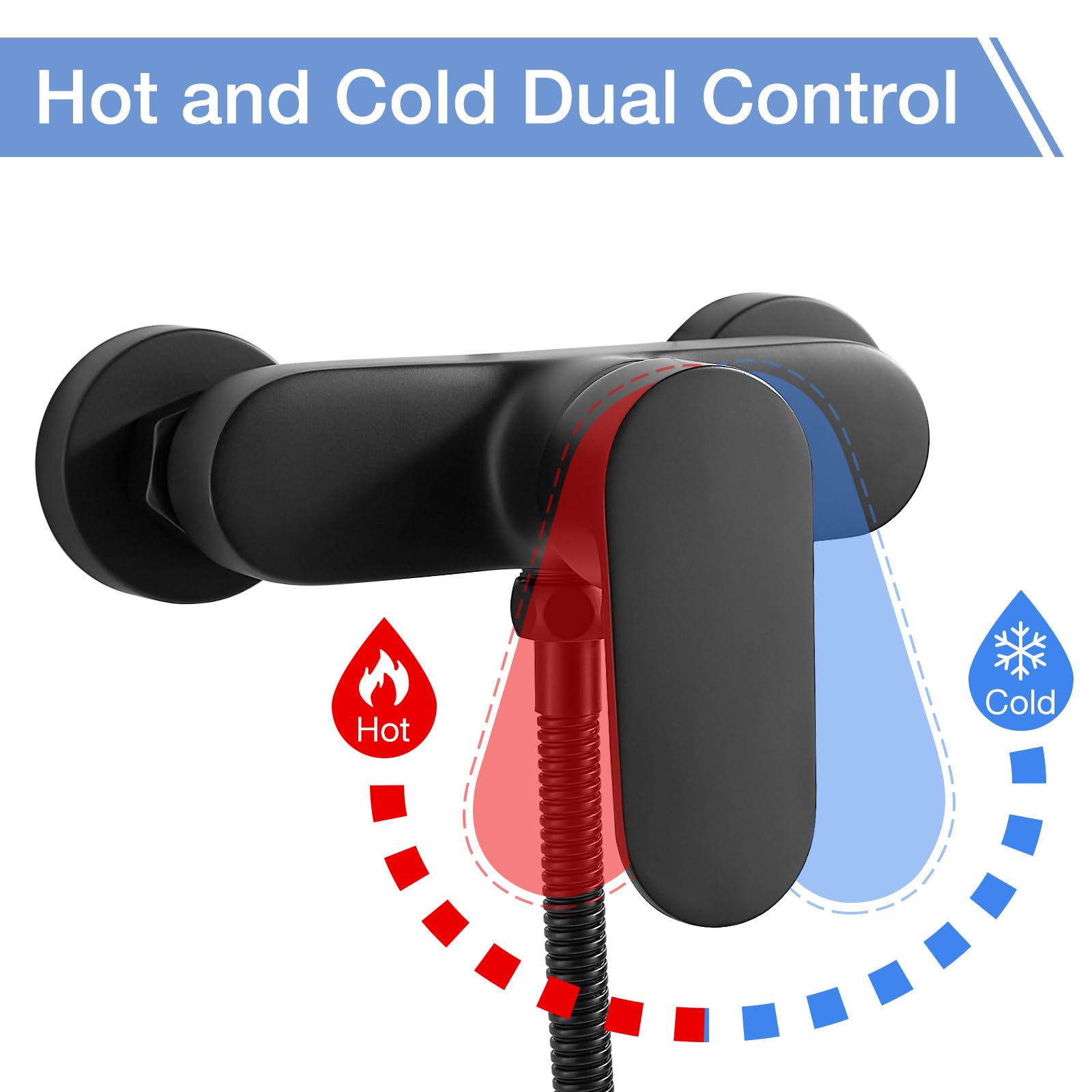 Grifo Ducha Negro con Alcachofa de Mano, Grifo de Ducha Monomando con Cabezal Ducha 3 Funciones, Manguera y Soporte, Griferia Ducha Negro Mate