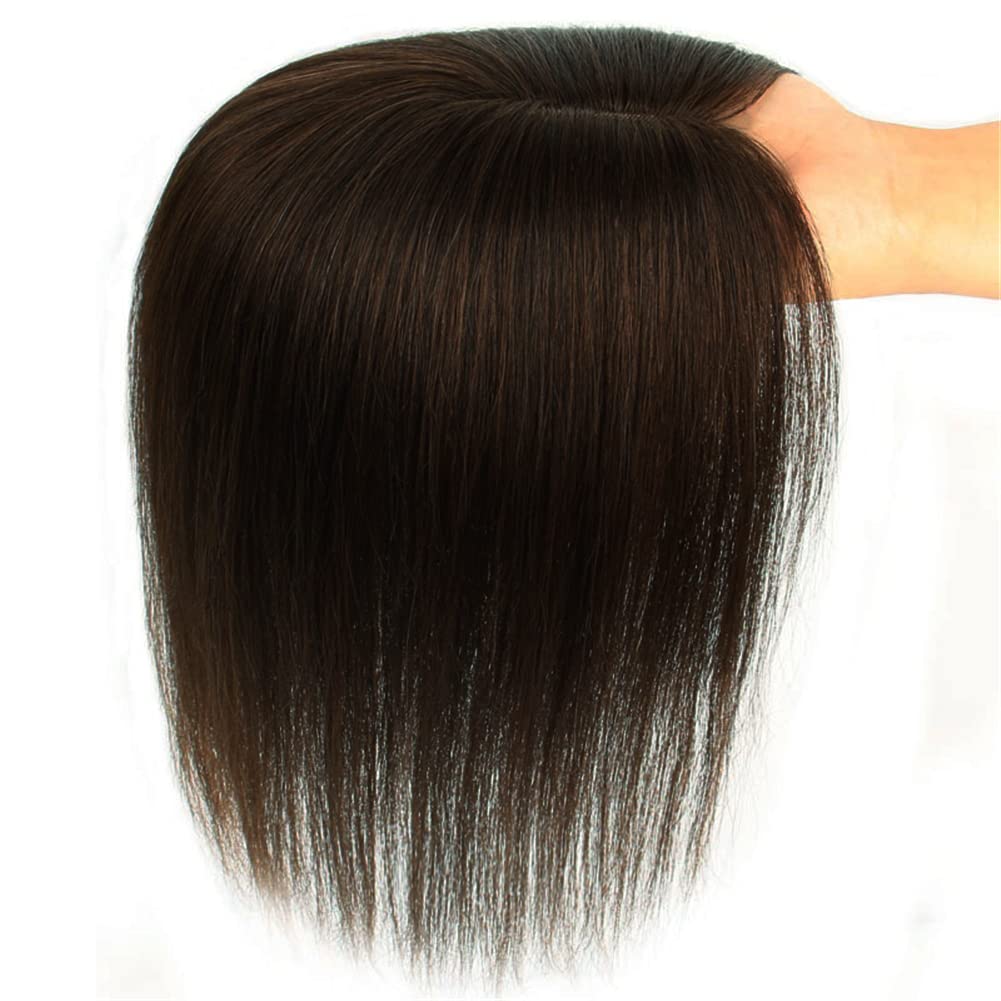 RemeeHi Kronen-Haar-Topper, Clip-on-Haarteil, Echthaar-Topper, Haarabdeckung für Damen, rechts, 30 cm, Dunkelbraun