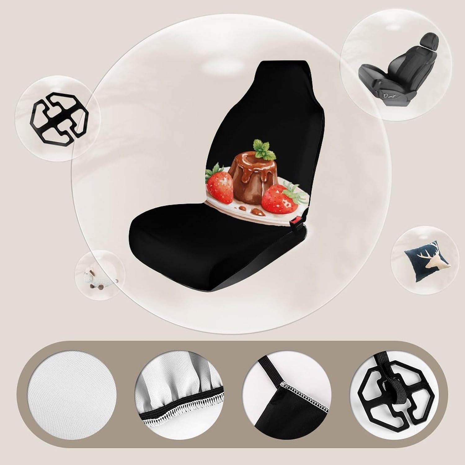 Chocolate Pudding Strawberries Car Seat Protector Front Seats Universal Fit Automotive Accessories