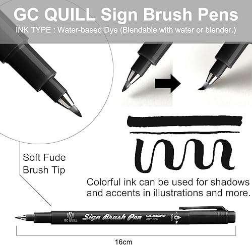 Miniatura 2 de GC QUILL Fudenosuke GC-SB16 - Bolígrafo de pincel para caligrafía, 16 colores, para letras a mano, caligrafía, dibujo, escritura, diario