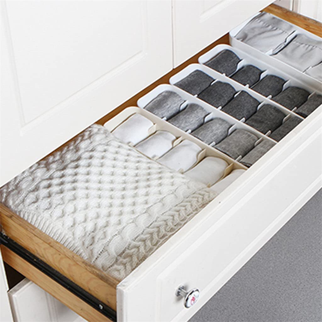 Griglia Organizzatore Scatola portaoggetti Contenitore Cravatta Reggiseno Calzini Cassetto Divisore cosmetico Cucina per Donne Scatole portaoggetti per Ragazze Custodia per Guardaroba (Argento)