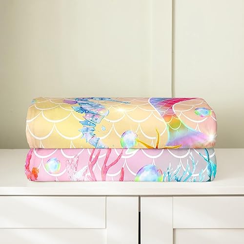 Miniatura 4 de Erosebridal Manta de cola de sirena para niños, manta de vellón de sirena de 40 x 50 pulgadas para niñas, manta de franela de escamas de peces