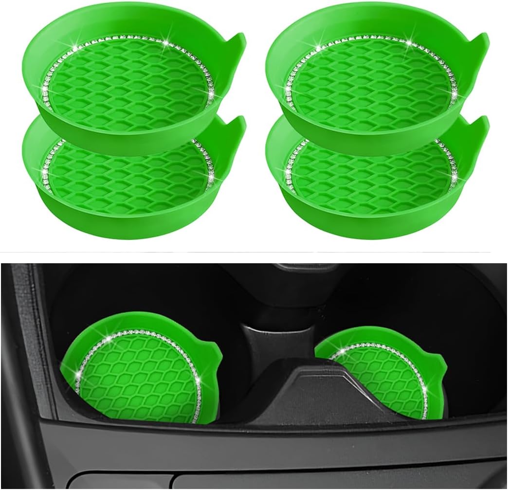 Portavasos de coche con rhinestones, set 4 pcs, verde claro