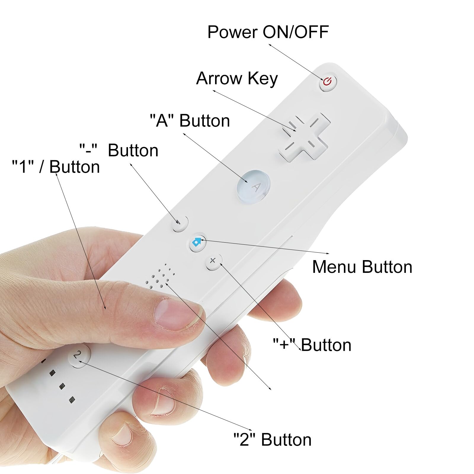 Leikurvo Lot de 2 manettes Wii Remote, manettes de jeu sans fil avec capteur de mouvement, manettes de remplacement pour consoles Wii et Wii B, avec étui en silicone et dragonne (blanc/noir)