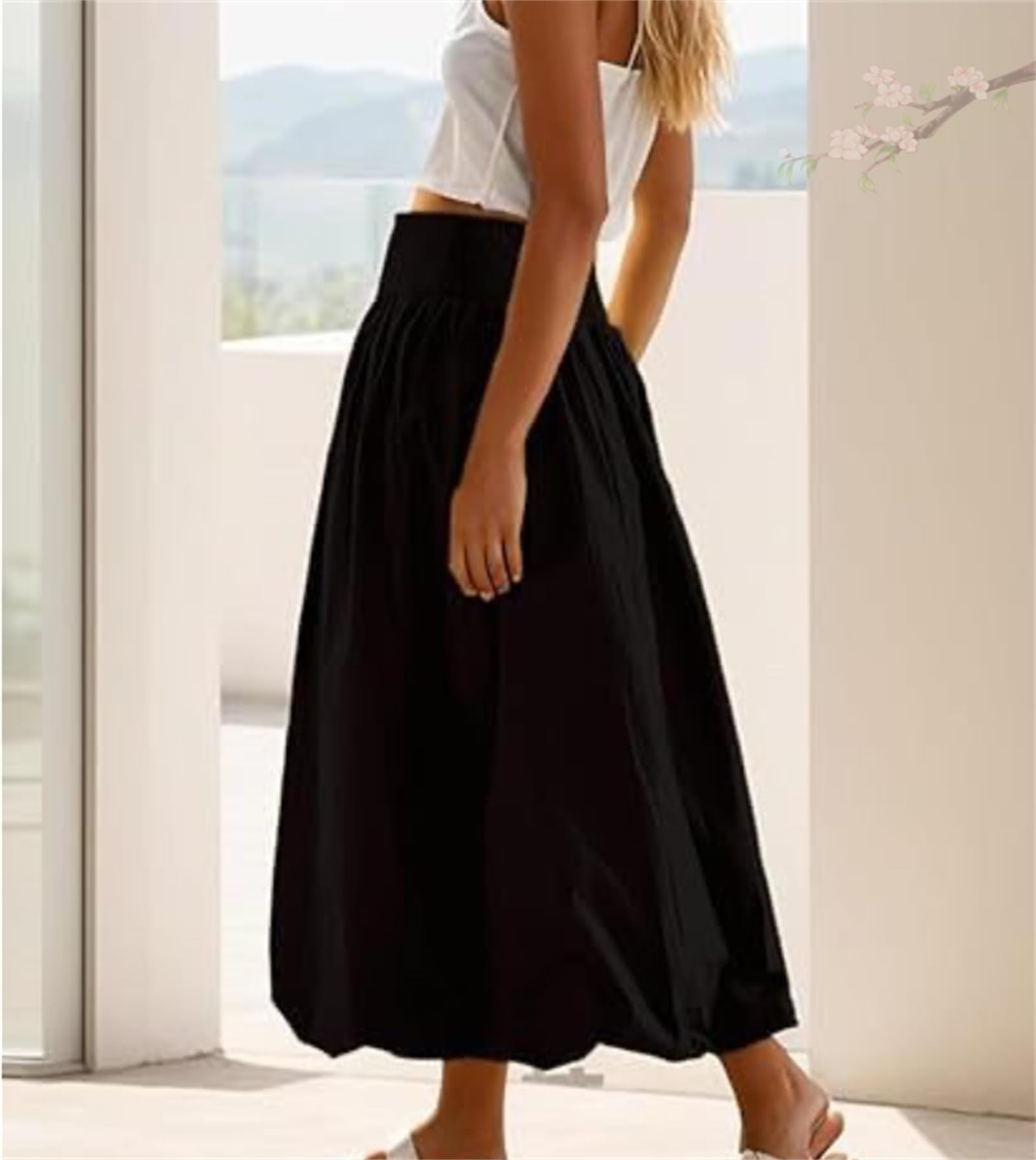 Jupe Longue « Bubble » (Effet Ballon) Style Y2K pour Femme – Coupe évasée, Taille Basse élastiquée, Volants et ourlet Bouffant, avec poches