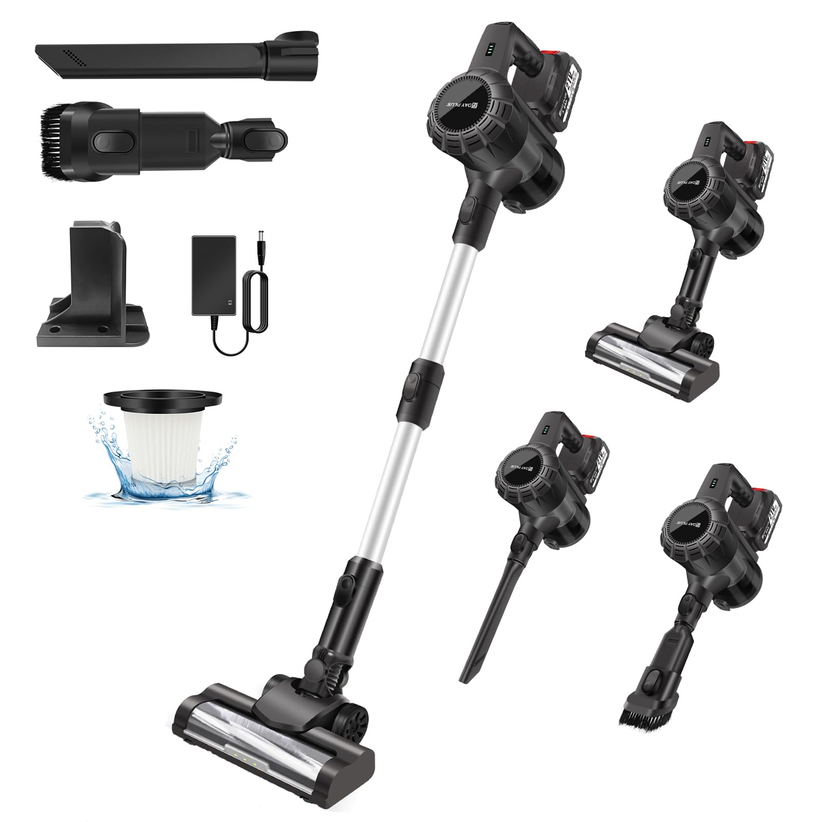 Cordless Stick Vacuum Cleaner,15000PA Cordless Vacuum Cleaner 6 in 1,Handheld Stick Vacuum with LED Light +1 HEPA Filters + 3000mAh Rechargeable Battery,Pet,Crevice & Multi-Surface Tools,Silver Gray