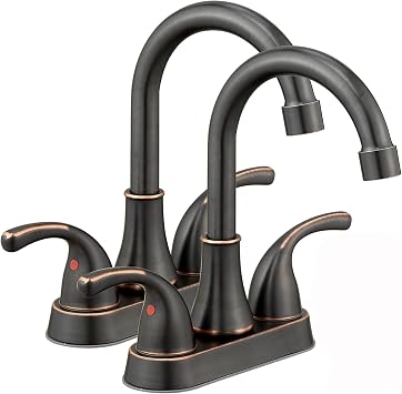 Bathroom Sink Faucet FRANSITON 4 Inch 2 Handle Lead-Free Oil Rubbed Bronze Bath Sink Faucet with Pop-up Drain Stopper and Supply Hoses