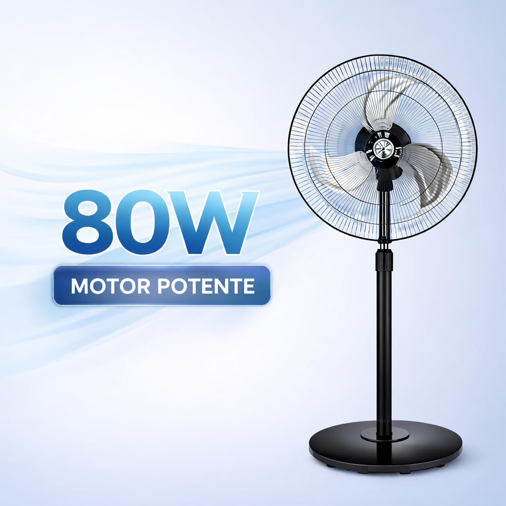 Ventilador de Pie Industrial OSO 80W Potente y Silencioso, 3 Velocidades, Altura Regulable 130 cm, Oscilante, Base Pesada Estable, 3 Aspas Resistentes, Ventilador para Hogar, Oficina, Taller y Terraza