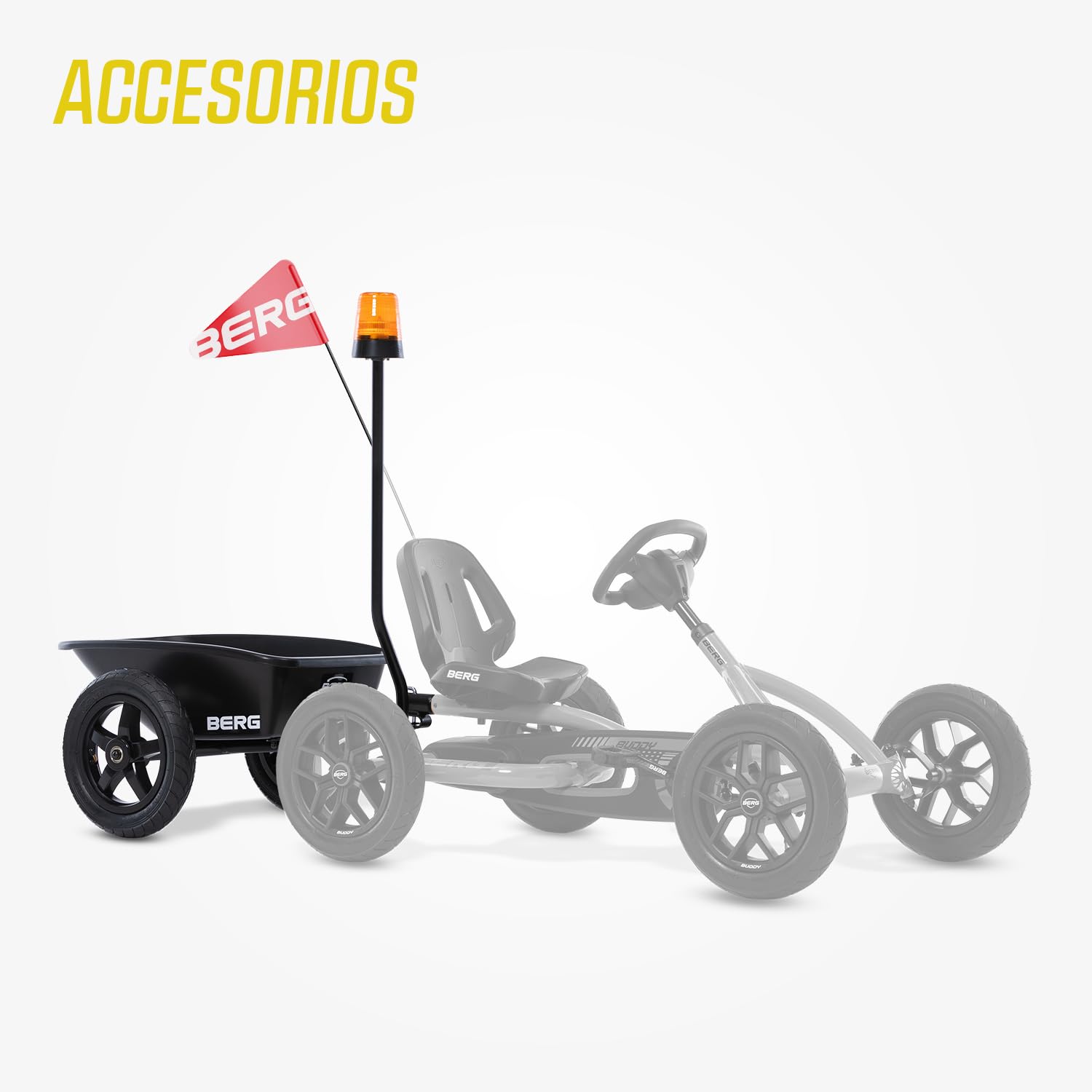 BERG Kart a Pedales Buddy Cross | Amarillo, 3-8 años, cuadro resistente, asiento regulable, volante regulable