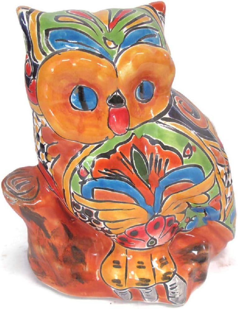 Owl Figure Hand Painted Indoor Outdoor Multi Colored Glazed