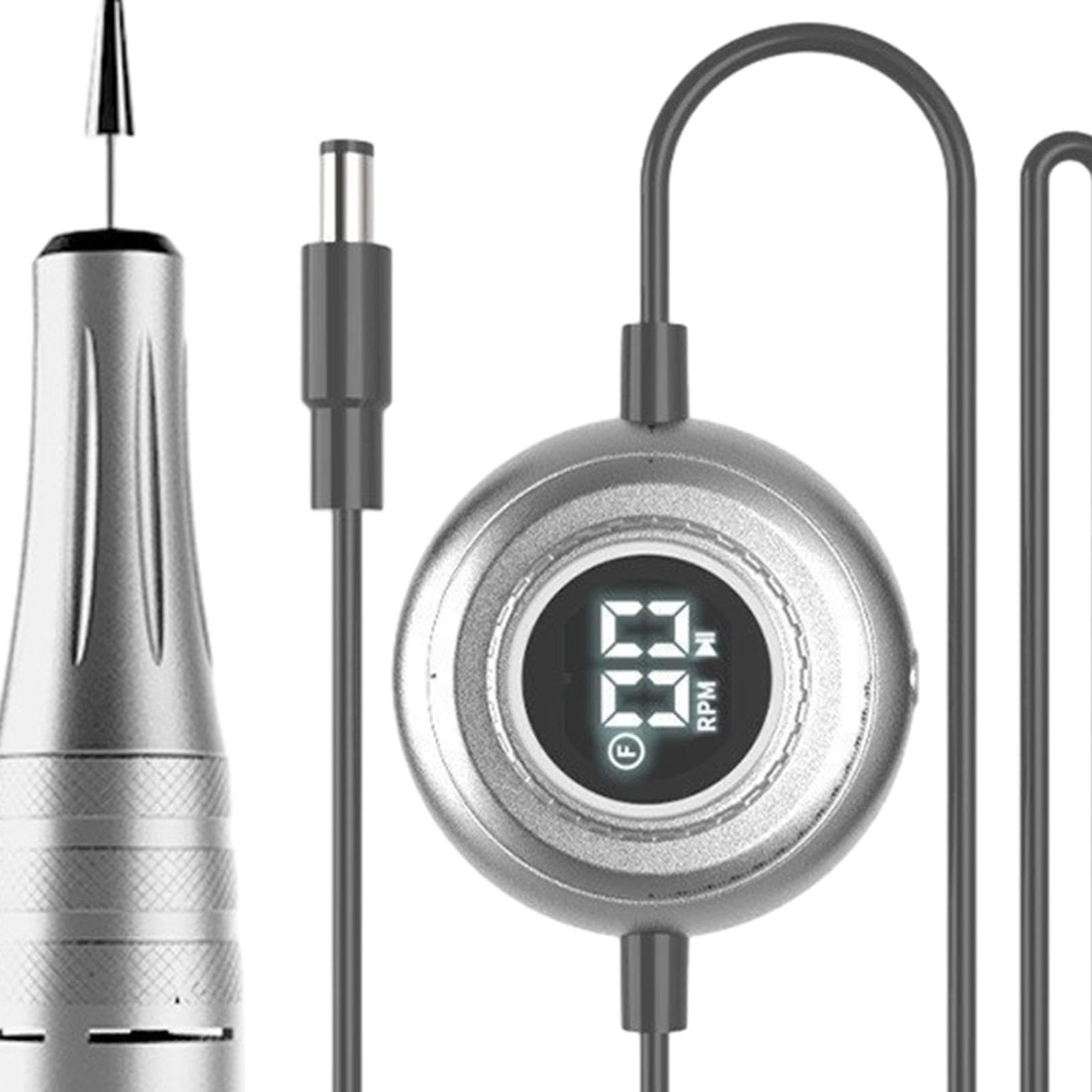 Lima de Uñas Eléctrica Máquina Pulidora Portátil Recargable con Pantalla Controlador USB Conjunto de 6 Brocas 6 Bandas Lijadoras Adecuada, Plata