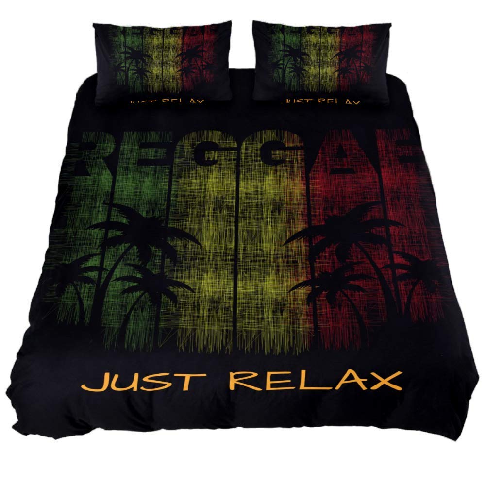 Reggae Music Just Relax - Set di 3 copripiumini da 59" x 79" per camera da letto, Tessuto chimico, Multicolore, California King 106 x 92 20 x 36 in