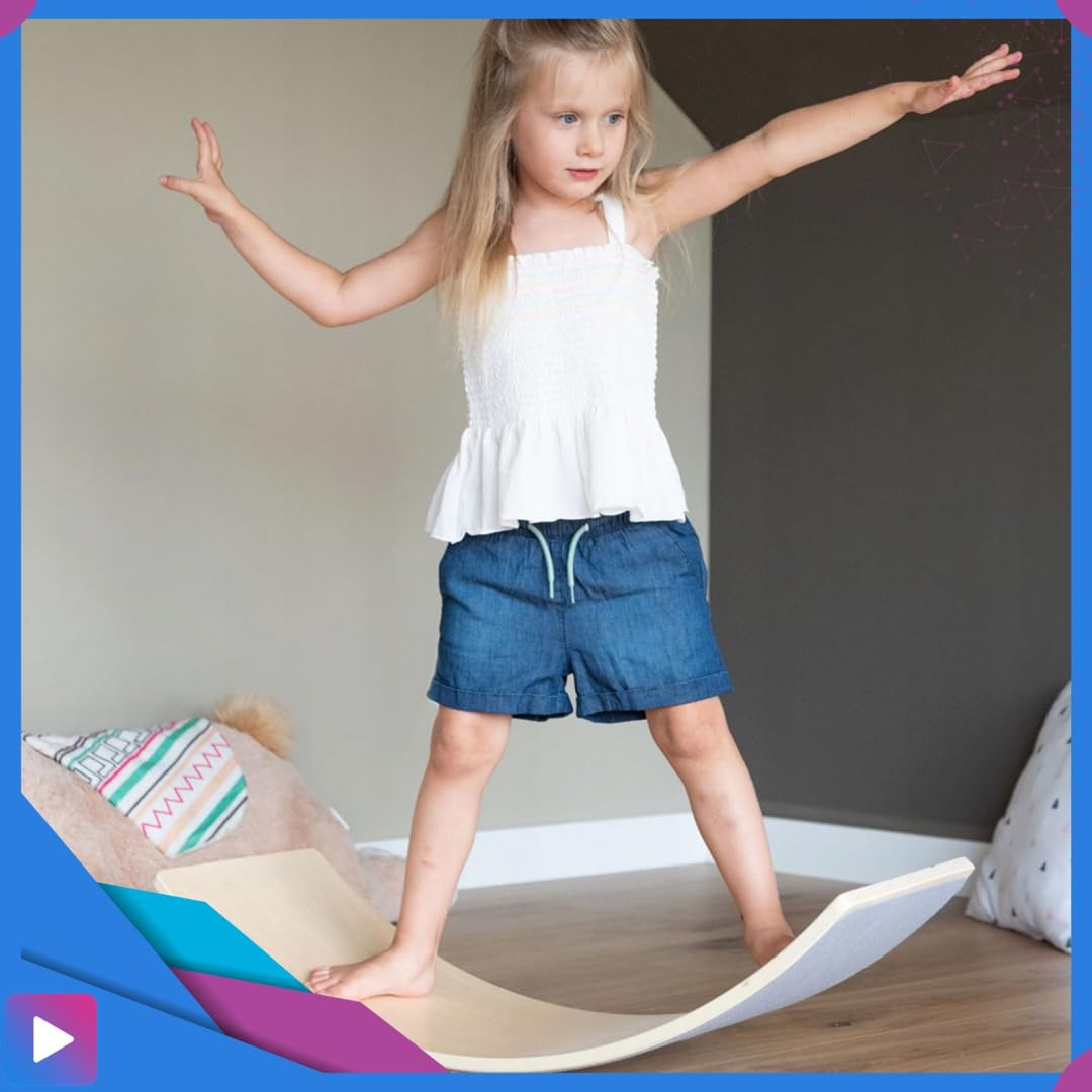 ASATO Deska balansowa z drewna – zabawka Montessori dla dzieci i dorosłych – deska do balansowania z filcem – deska do balansowania 82 x 29 cm – deska do balansowania i deska do balansowania