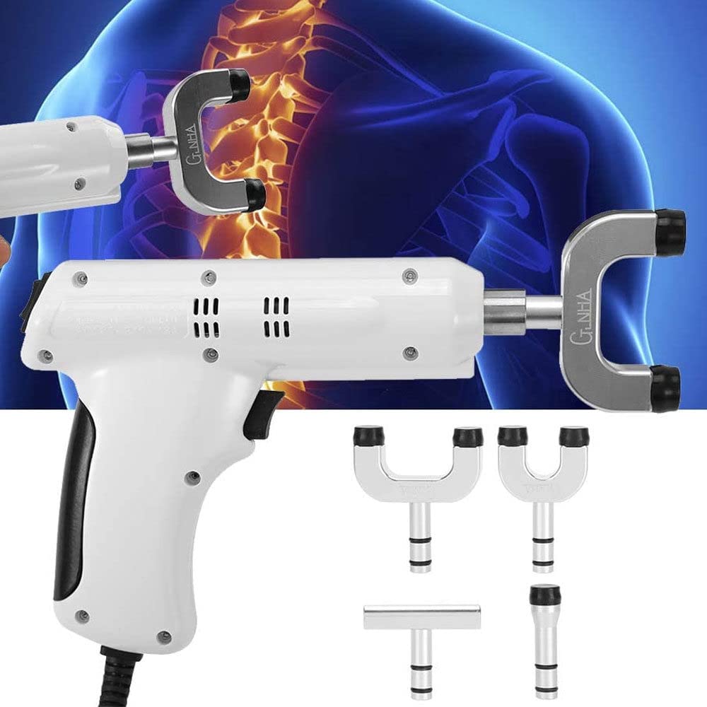 Instrumento de Ajuste quiropráctico eléctrico, masajeador activador de Pistola de Masaje de corrección Ajustable de 4 Cabezas, Instrumento de Ajuste de Impulso, Blanco