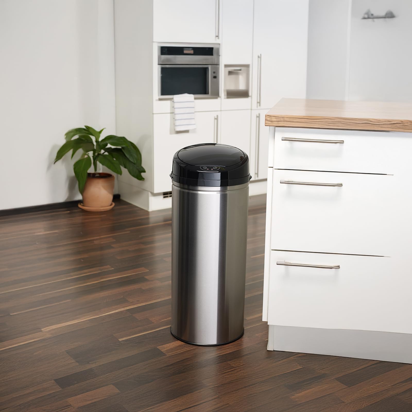 Echtwerk Abfalleimer, Mülleimer mit Sensor, Touchless Abfalleimer, elektrischer Müllbehälter, Infrarot Bewegungssensor, Korpus aus Edelstahl, Fassungsvermögen 42 Liter, INOX Brushed