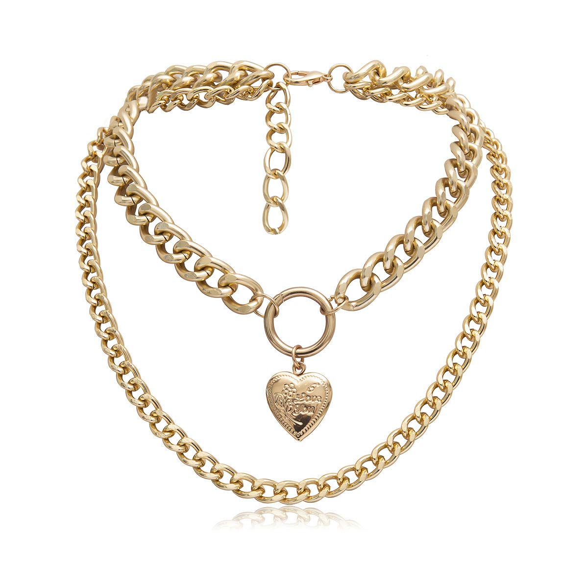 Layered Chain Choker Necklaces for Women Gold Punk Chunky Choker Elegant Heart Locket Lock Pendant Necklace