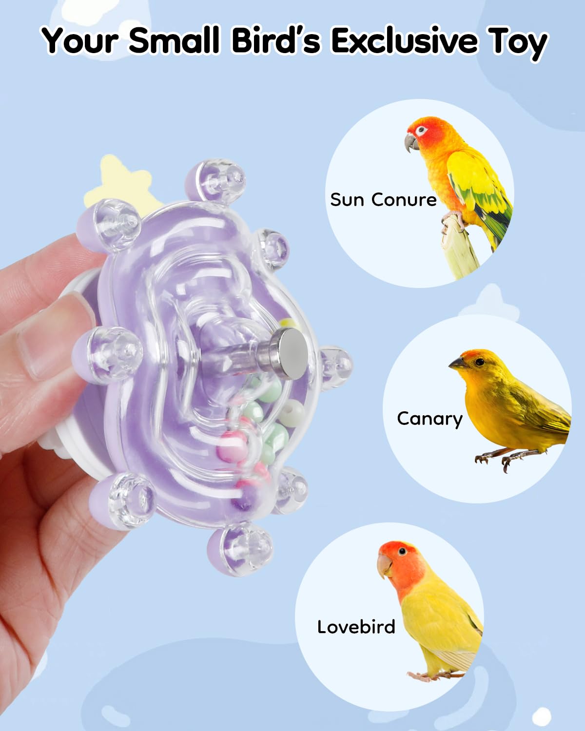 Pawfly 2 Pcs Bird Toys for Parakeets, Colorful Spinning Wheel Chew Toys, Interactive Spinner Rattle Parrot Toys, Cockatiel Toys, Parakeet Toys, Bird Cage Accessories for Entertainment Chewing Exercise - image 8