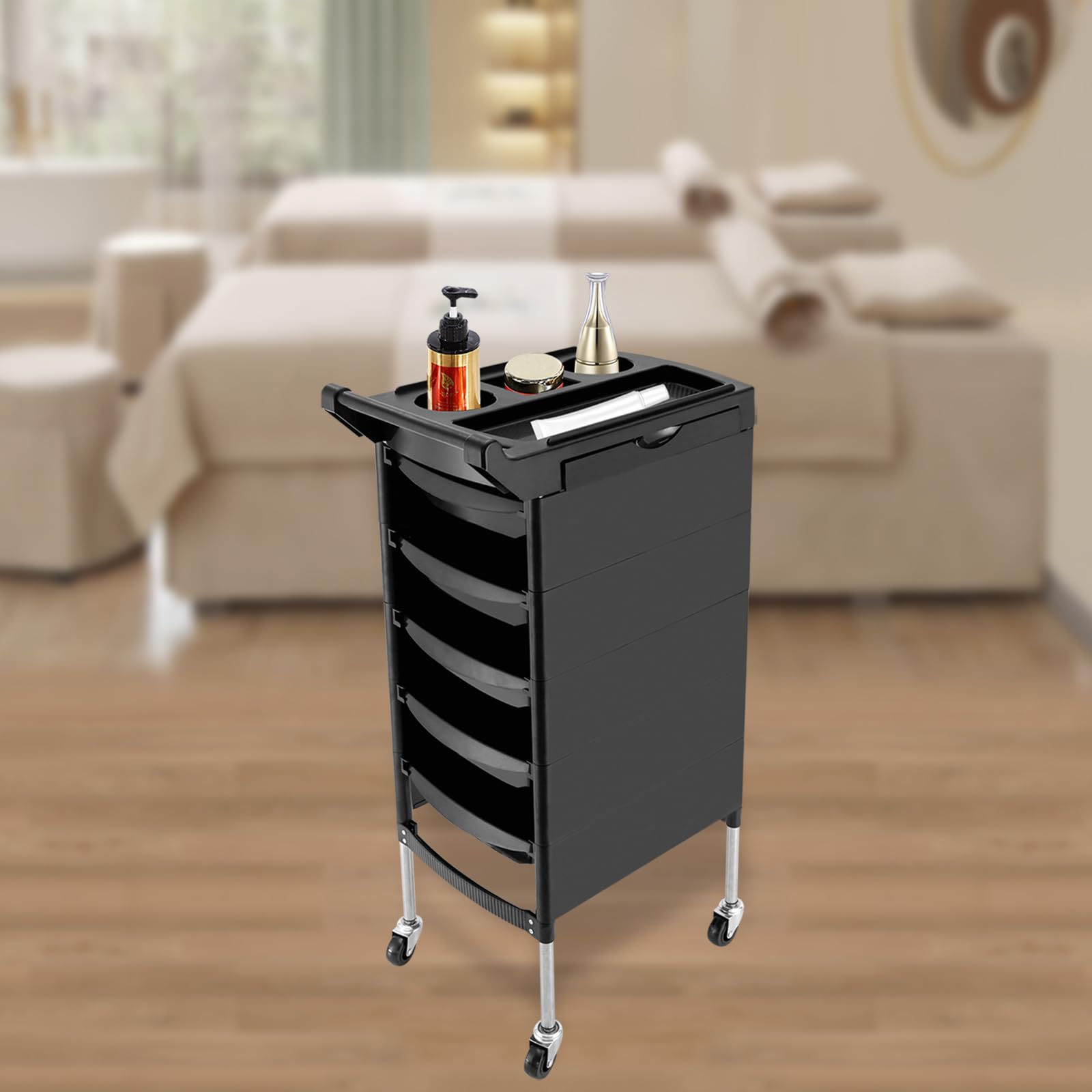 Chariot de coiffeur 6 étages 5 tiroirs 4 roues pour salon de beauté