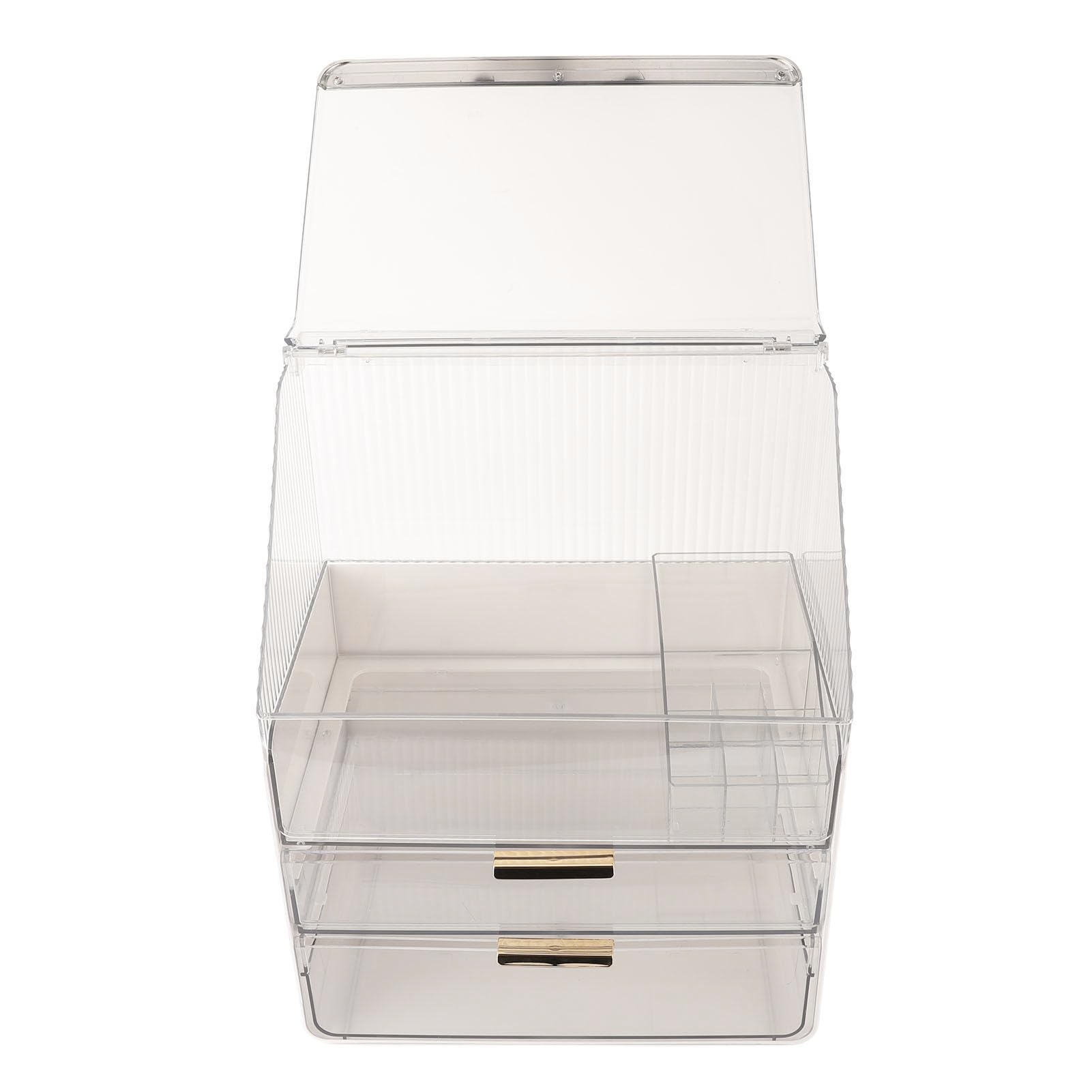 Organizador de cosméticos para botellas grandes, diseño espacioso, transparente, almacenamiento multicapa, caja de maquillaje moderna