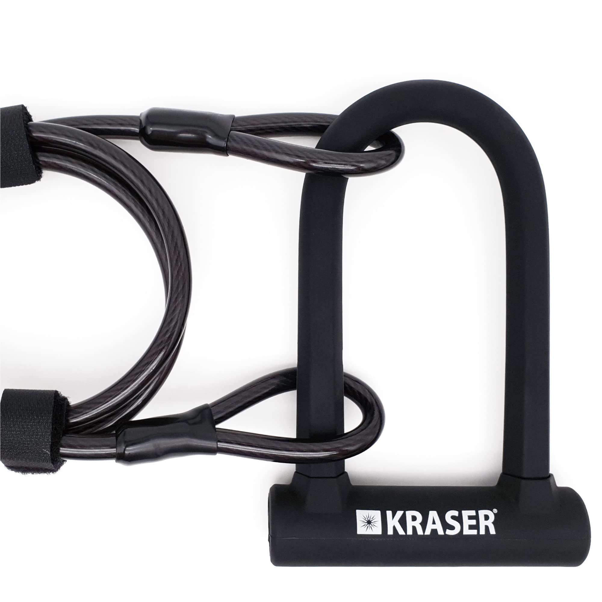 KRASER KR65145B Bügelschloss Fahrrad U Fahrradschloss Universal Hohe Sicherheit + Stahl Kabelschloss 120cm + Halterung