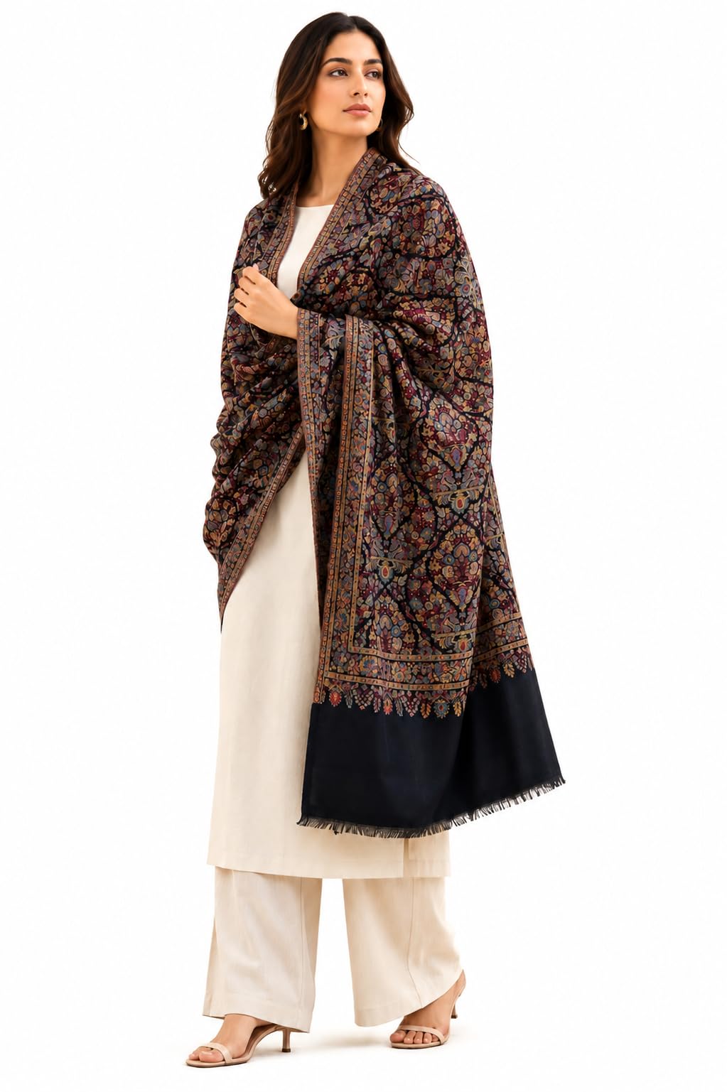 Women's Kani Wool Shawl – Traditional Kashmiri Floral Woven Wrap | Soft Warm Winter Ethnic Shawl | Elegant Heritage Design | 100×200 cm-image-23