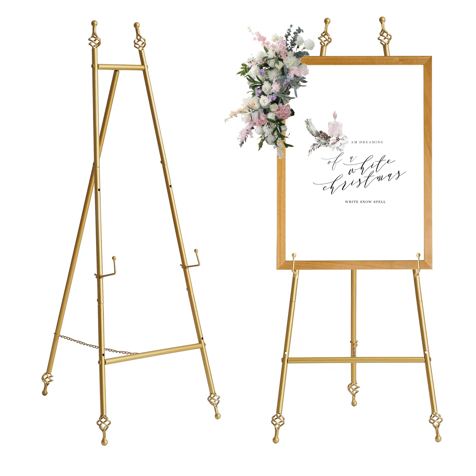 Metal Easel Stand with Chain Support for Mirror,Iron Floor Easels for Display Wedding Sign,58 Inch Adjustable Arts & Crafts Easels(Gold)