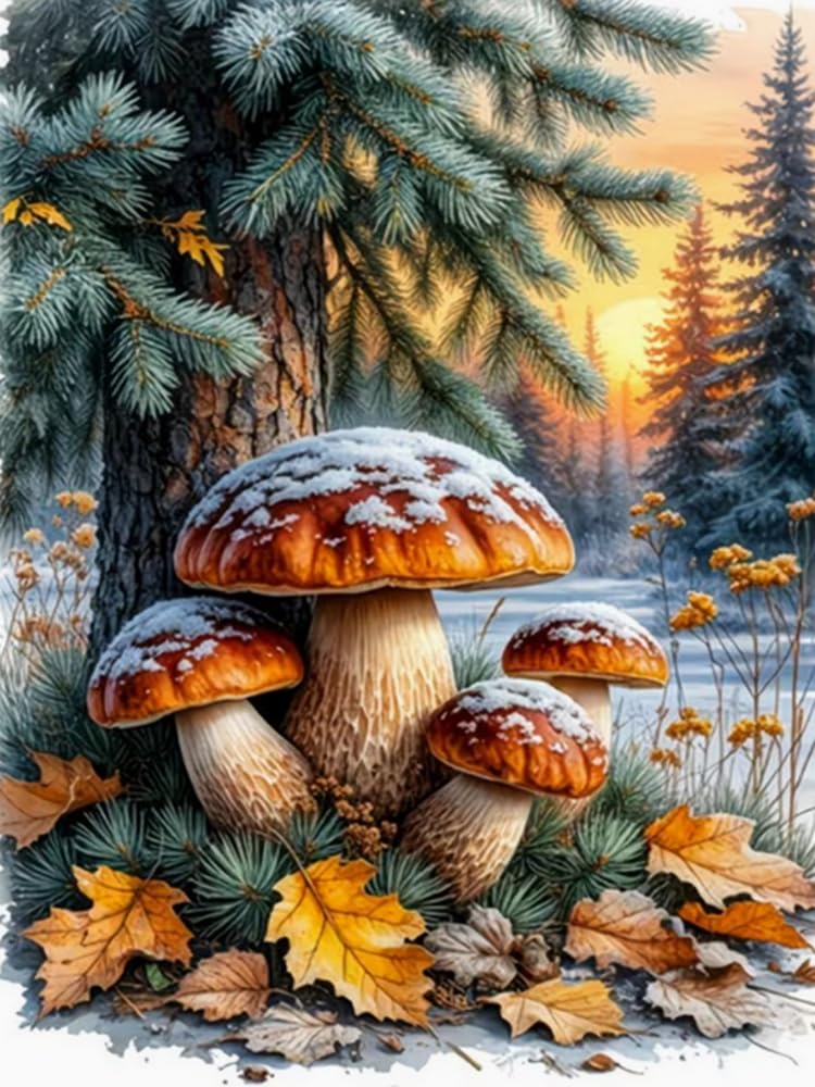 WELIWE Cross-Stitch Kits for Adults Beginners 11CT Stamped Embroidery Kits Mushroom DIY Pre-Printed Canvas Art Home Decoration 40x50 cm