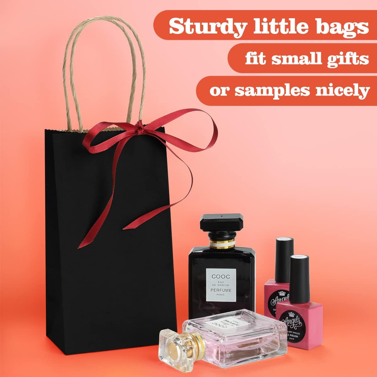BagDream 100 Pack 3.5x2.4x6.7 Inches Mini Gift Party Favor Bags Small Kraft Black Gift Bags with Handles Bulk Recyclable Paper Sacks - Image 5