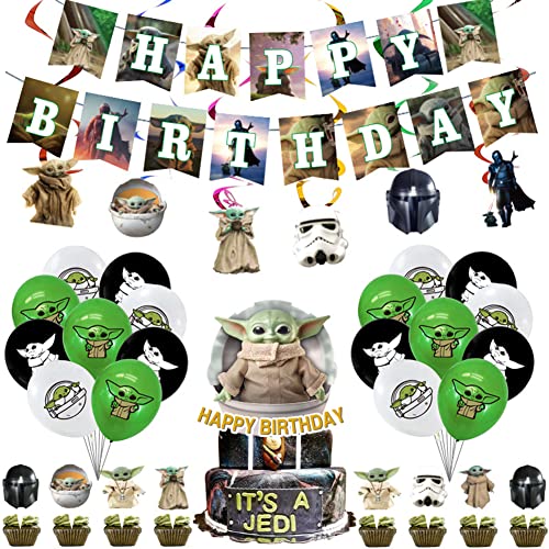 FANDE Juego de Decoración de Fiesta de Cumpleaños, Sombrero de Copa para Tarta de Star Wars con Tema Star Wars, Decoración de La Casa de Fiesta Decoración de Cupcakes, Set de Globos Decorativos Cover