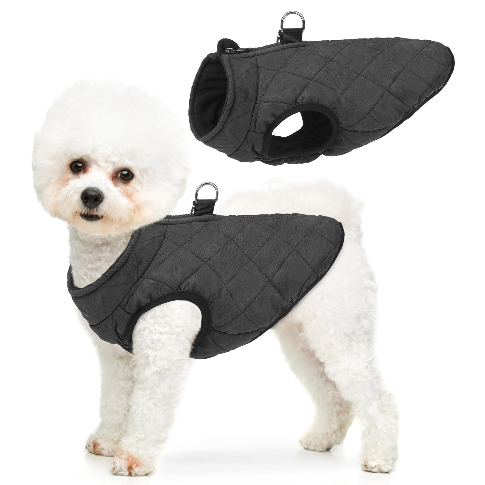 SCENEREAL Winter Dog Vest Coat with Harness Built In, Warm Puppy Jacket for Small Medium Dogs, Cold Weather Coats with Zipper, Fleece Puffer Vest Windproof Snow Clothes, Black M — image 1