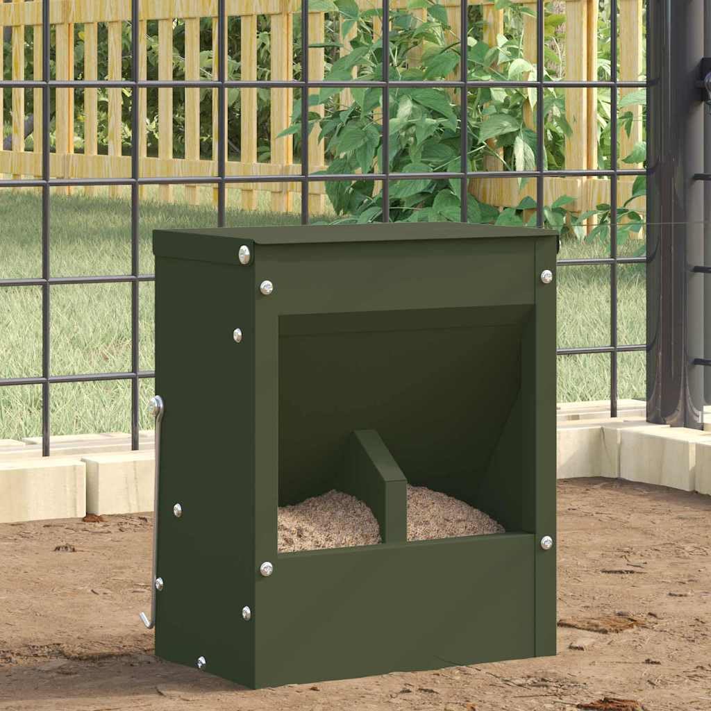 Comedero para conejos verde oliva de acero laminado en frío, 20 x 12,5 x 25 cm, resistente a la intemperie, con gancho y drenaje, para interior y exterior, capacidad de 3 kg