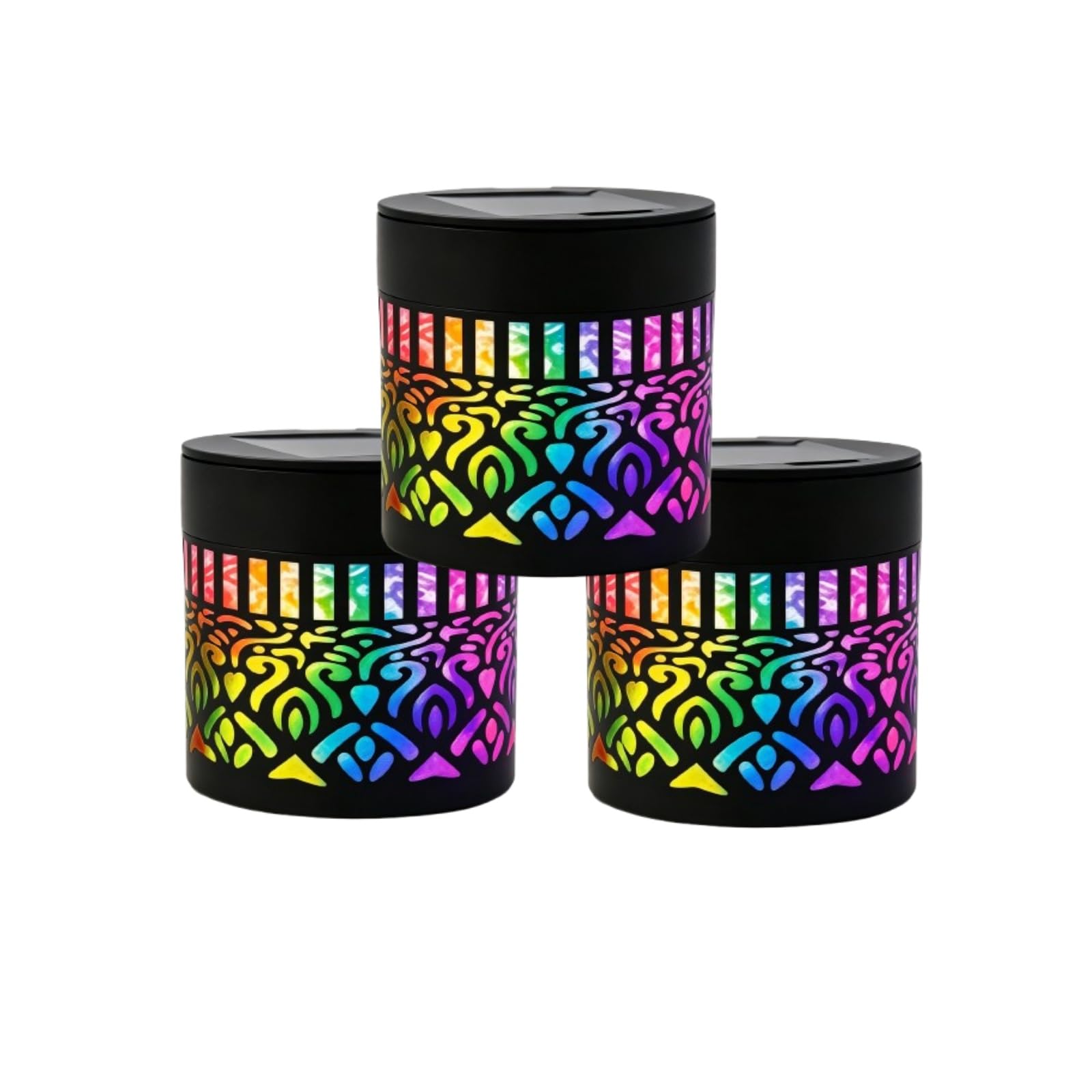 Solar Mandala Wall Lights, Mandala Seven‑Color Changing Outdoor Decorative Projection Lamp, Waterproof Metal Fence Light for Yard Garden Patio Backyard Post, 3pc