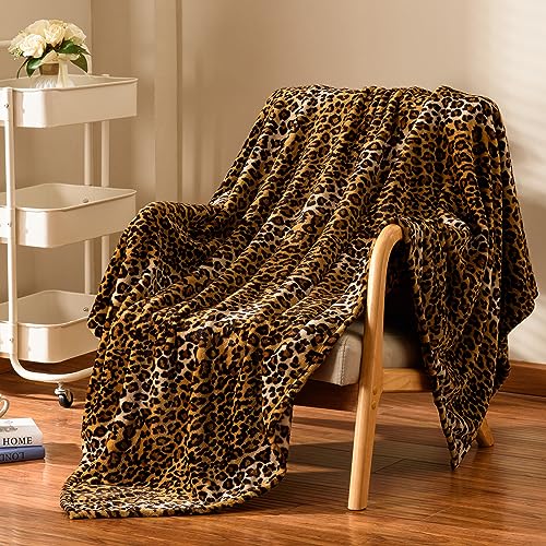 Excervent Flanell-Fleece-Überwurfdecke, 3D-Leopardenmuster, 300 g/m², leichte Geparden-Decke für Couch, Sofa, Bett, superweiche, gemütliche, warme Decken, 127 x 101,6 cm, Braun