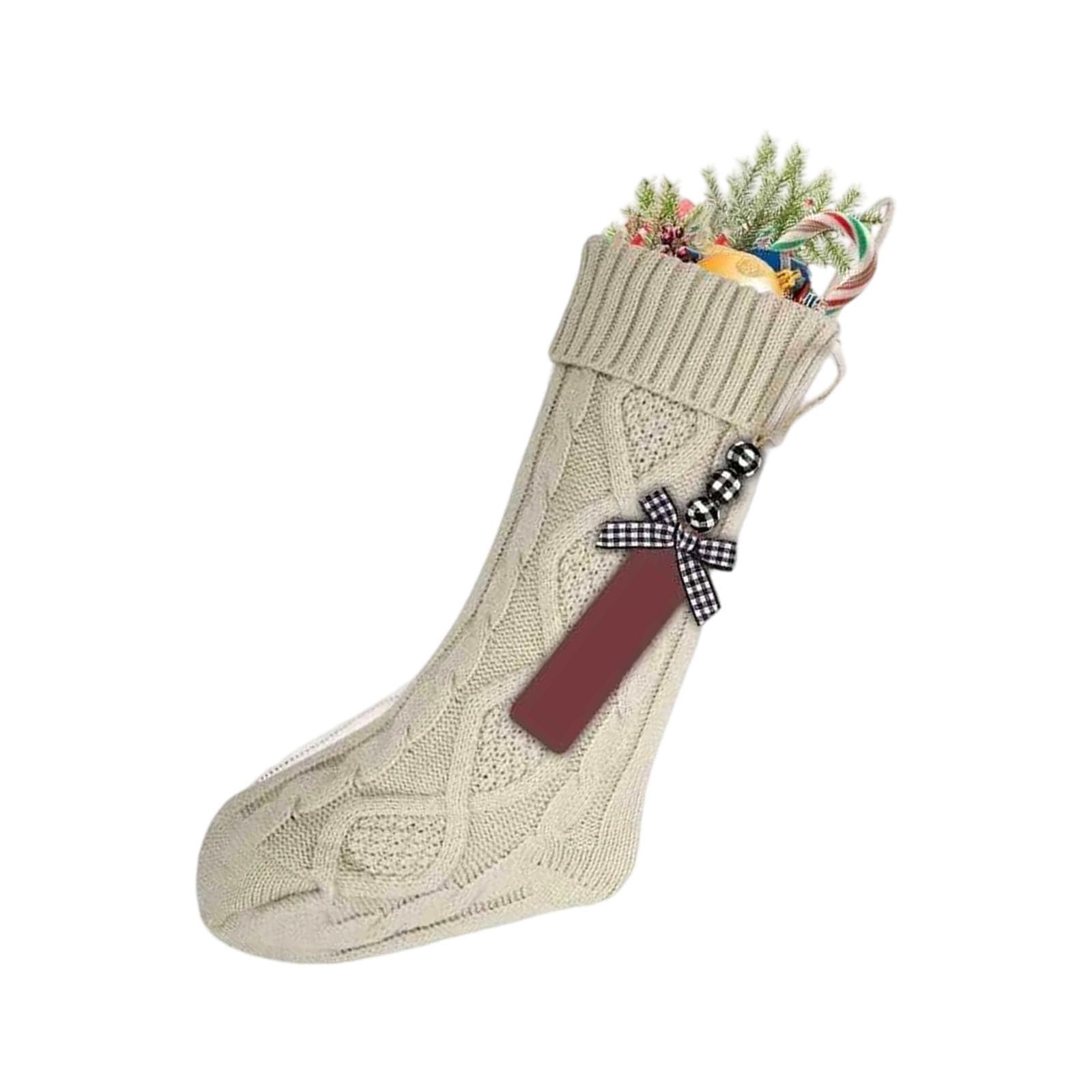 Xjdzineq Festival Knitted Christmas Stocking Holiday Decoration for Fireplaces Tree Gifts Hanging Sock with Name Label Christmas Stocking