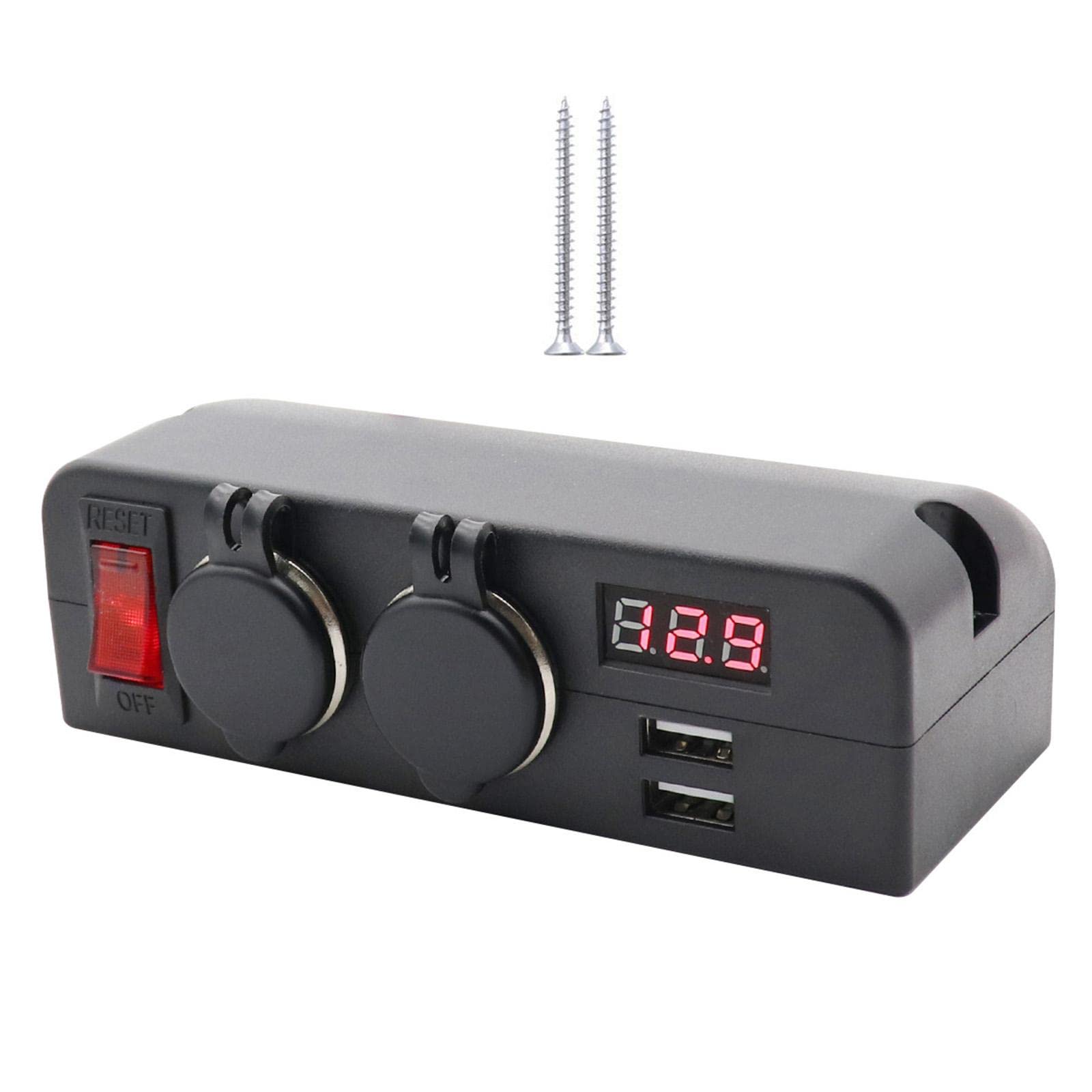 12V/24V Kfz Ladebuchsenpanel mit Zwei USB Anschlüssen, 5V 3,1A LED Voltmeter Splitter für