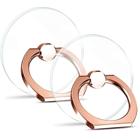 Amazon 2個入り スマホリング 透明 薄型 ホールドリング バンカーリング クリア 落下防止リング おしゃれ スタンド機能 片手操作 360回転 タブレット スマホiphone Android各種他対応 丸形 ゴールド Krodi ホールドリング