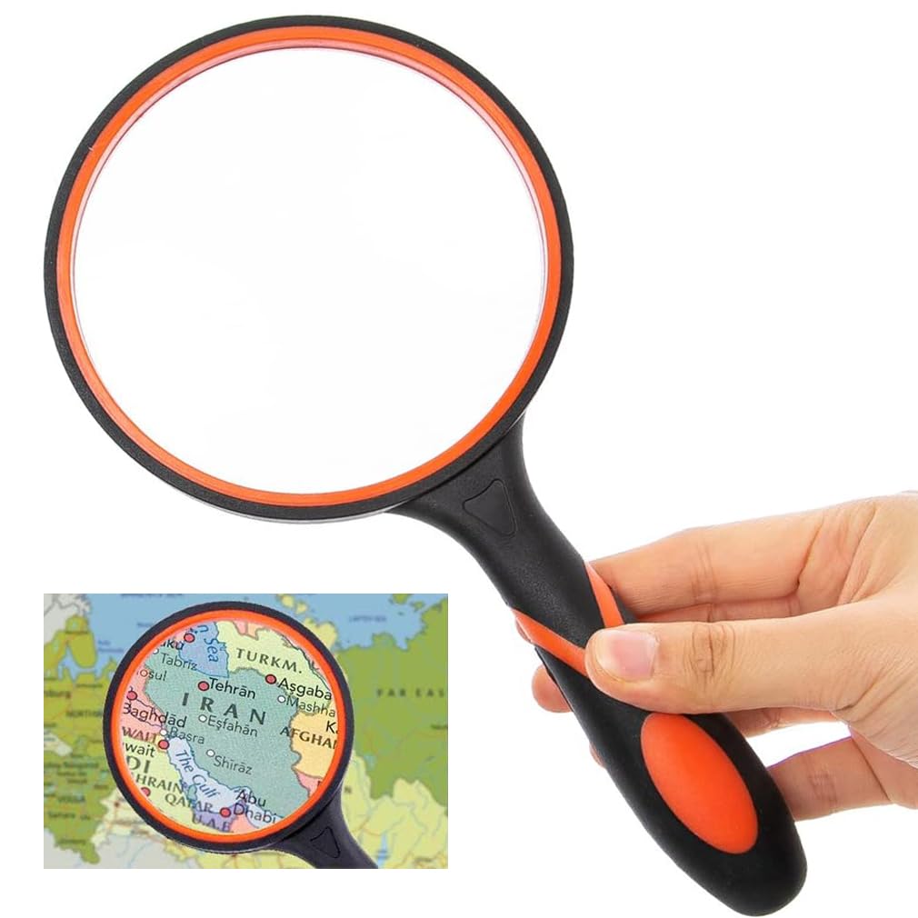 Muiltvoe Magnifying Glass 10X, 90mm Magnifier with Non-Slip Handle, Magnifying Glasses for Reading Hobbies Applied to Science Books Hobby Observation Premium Soft Hand Shank Magnifier for Seniors