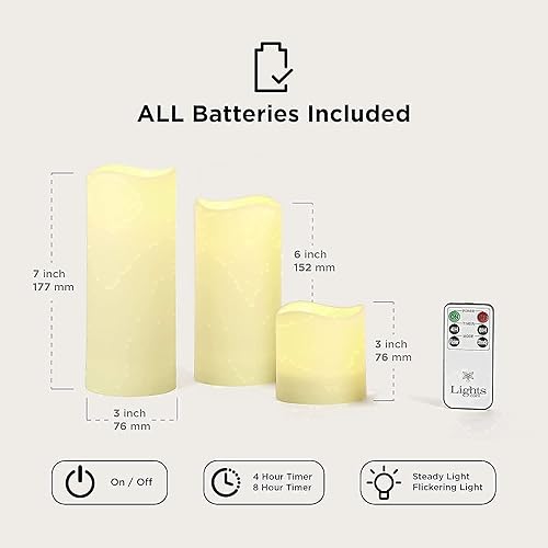 Miniatura 7 de LampLust Velas de pilar sin llama para exteriores, 3 x 3, 3 x 6, 3 x 7, paquete de 6, material impermeable, funciona con pilas, luz LED blanca