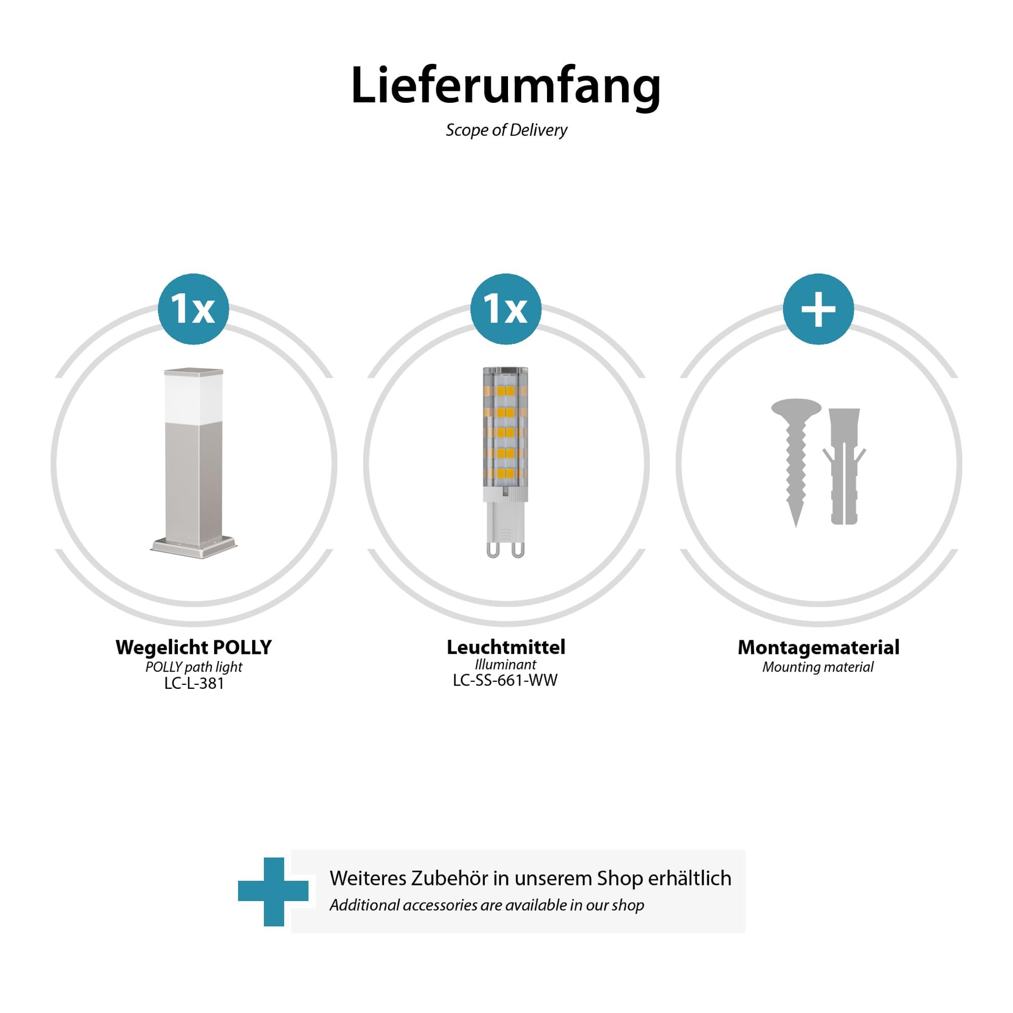 ledscom.de 2x Pollerleuchte POLLY für außen, 35cm, chrom, inkl. G9 Leuchtmittel, 501lm, warmweiß