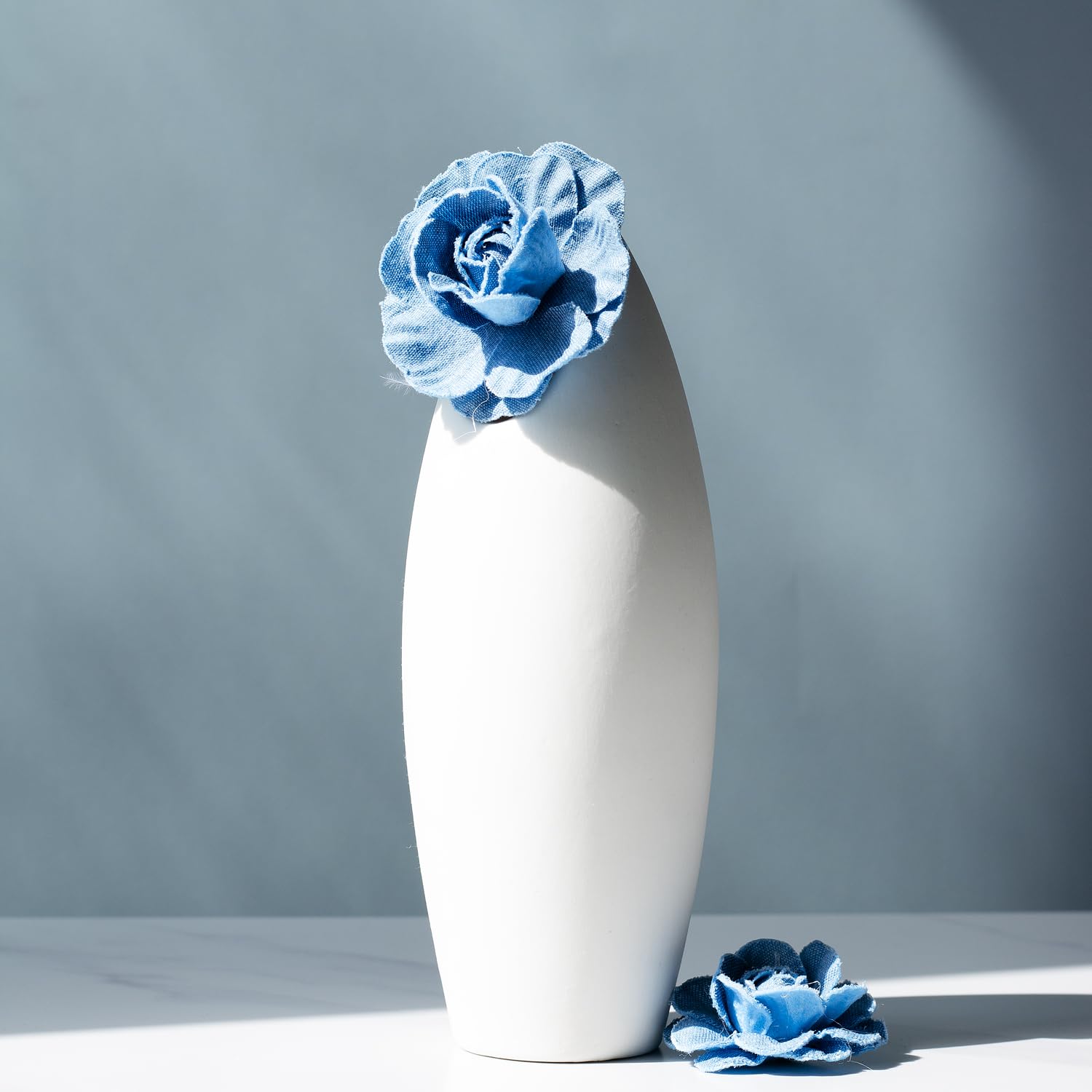 Juego de 9 parches de tela vaquera con forma de flor, cinta de mezclilla para vestidos, decoración de flores y manualidades para fiestas (azul oscuro)