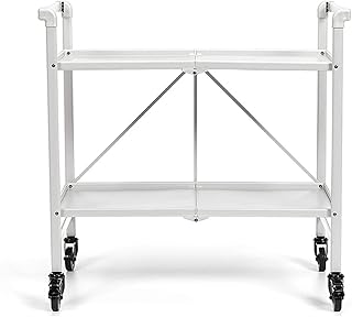 COSCO Outdoor and Indoor Folding Serving Cart with Wheels and 2 Shelves, White