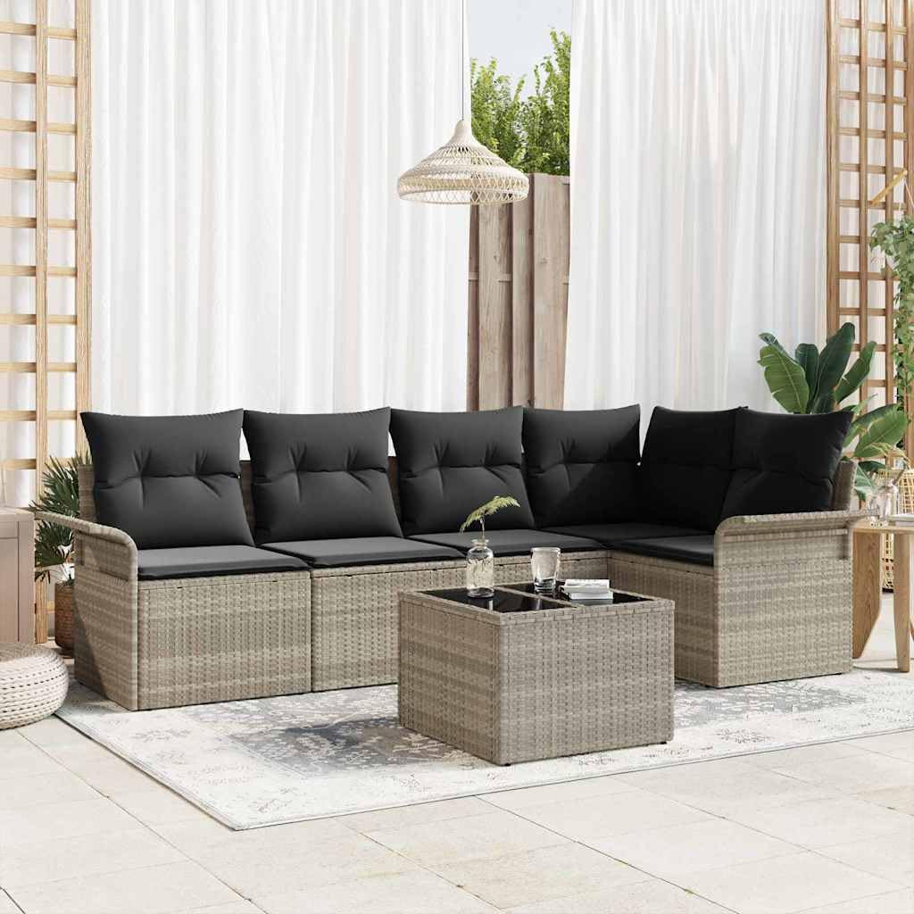 Canapés de jardin modulaires en rotin gris clair avec coussins | Lot de 6